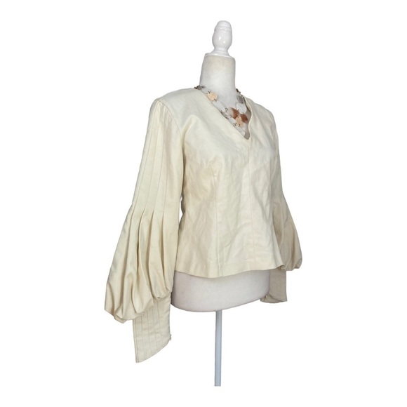 Maison Cinqcent Pleated Balloon Sleeve Top NWOT V Neck Cotton - Picture 11 of 12